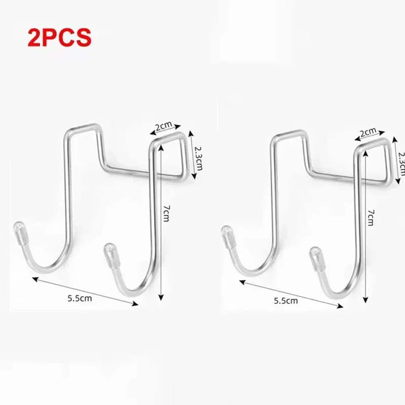 2PC 304 ตะขอสแตนเลสเจาะฟรี Double S-Shape Hook ห้องครัวห้องน้ําประตูตู้ด้านหลังประเภท Coat ผ้าเช็ดตัวแขวน