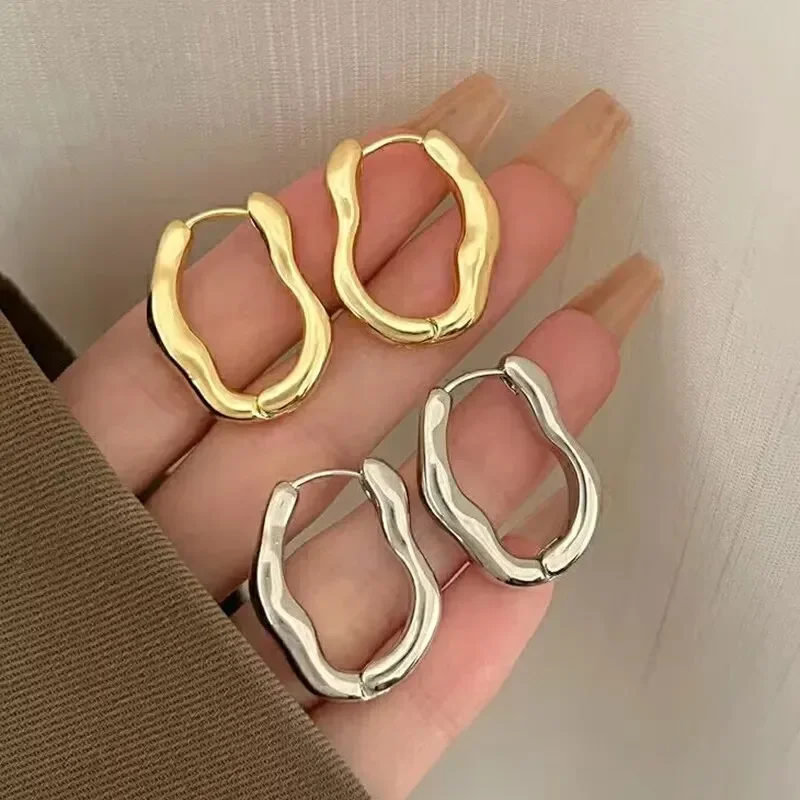 Pendientes de aro ondulados irregulares Vintage para mujer, nueva moda, pendiente circular redondo geométrico, regalo de joyería minimalista de acero inoxidable