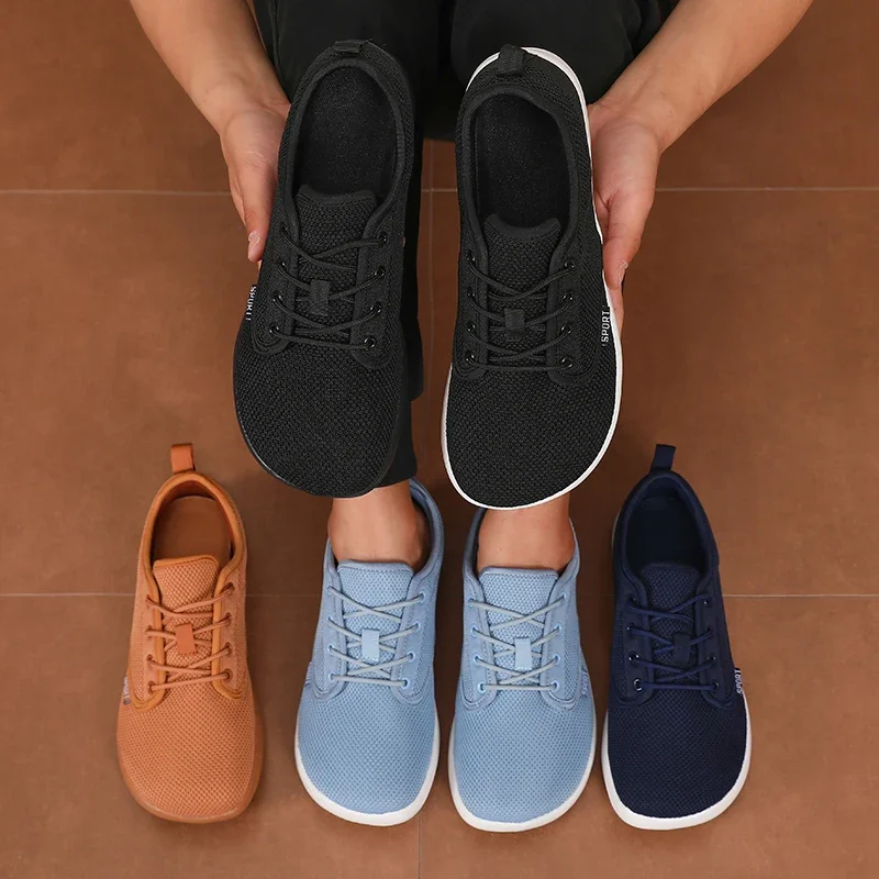 Herren-Schuhe mit breiter Zehenpartie, atmungsaktives gestricktes Mesh, bequeme Barfußschuhe, lässig, vielseitig, weiche Sohle, breite, letzte Schuhe, Wanderschuhe