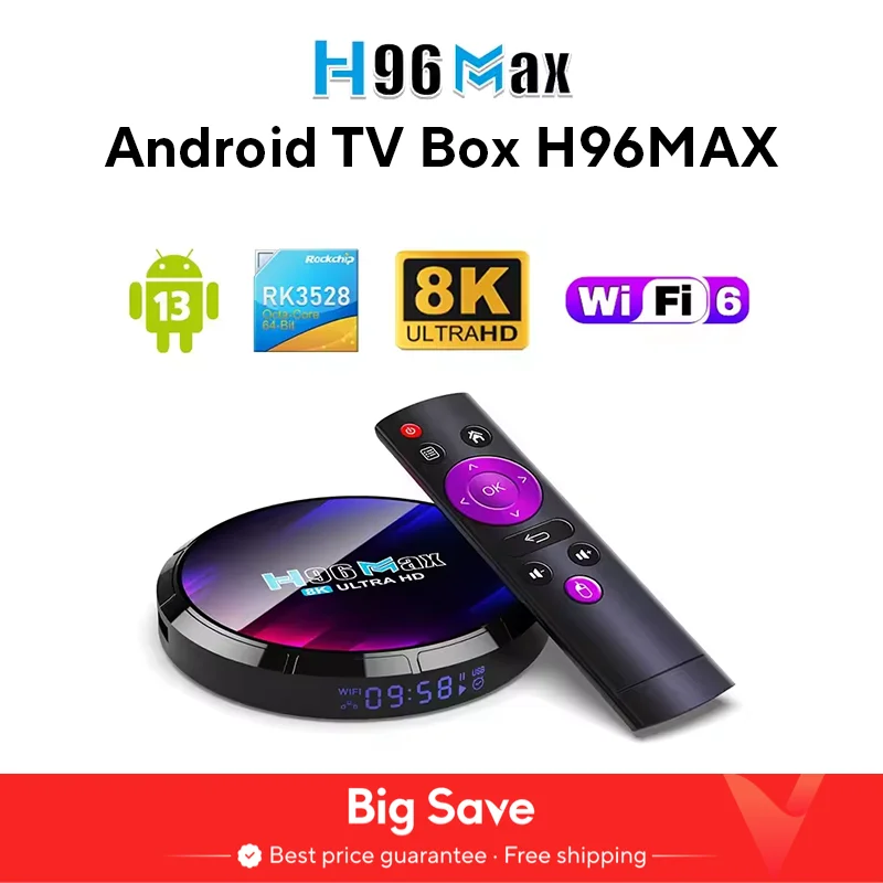 Android TV Box H96MAX RK3528 4GB RAM 64GB ROM Android Box supporto 2.4G/5.8G WiFi6 BT5.0 4K Video Set Top TV Box