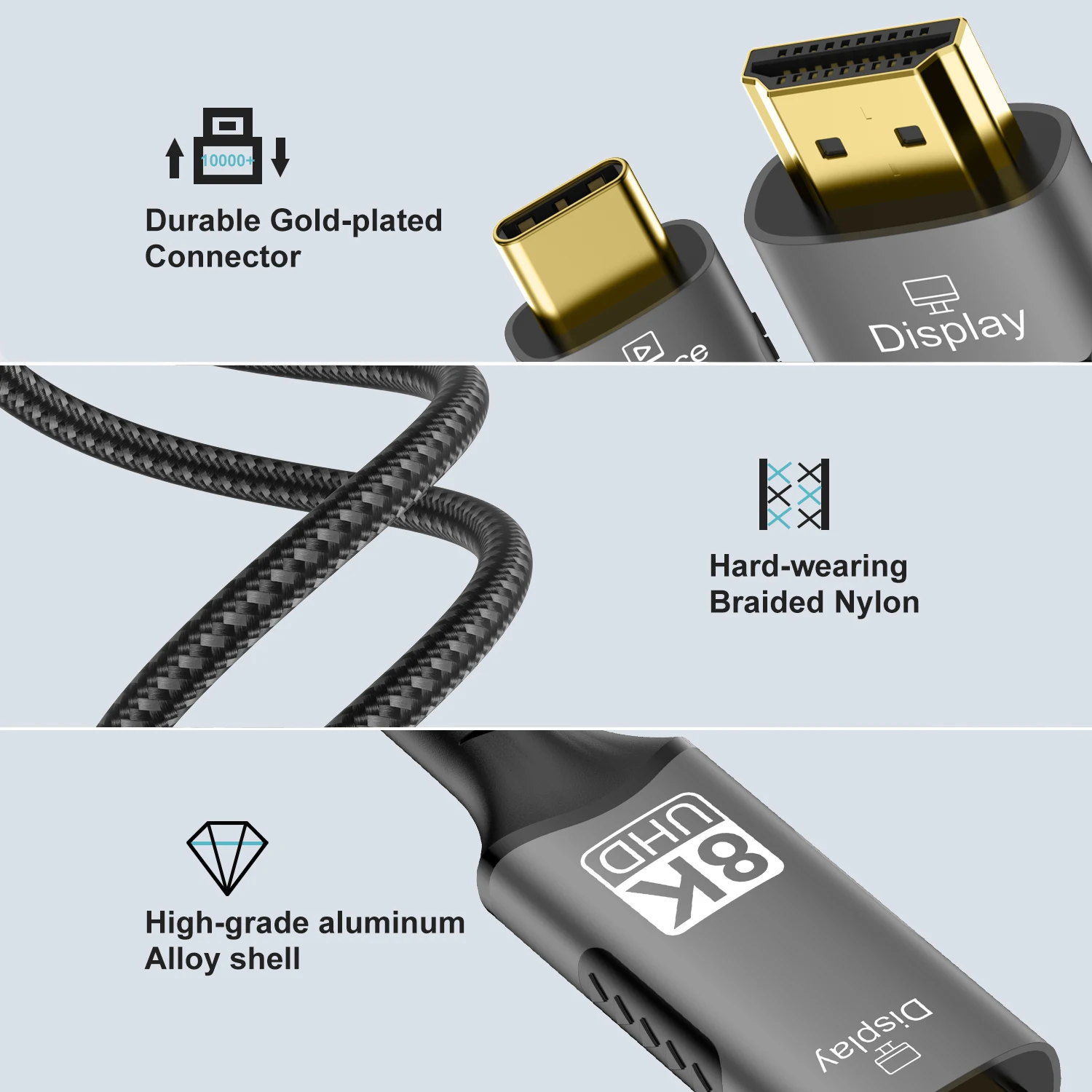 8k@60hz USB C auf HDMI-Kabel 4k@120hz Typ C auf HDMI 2.1 Thunderbolt 4 kompatibles HDTV-Kabel für PC MacBook Pro HUAWEI