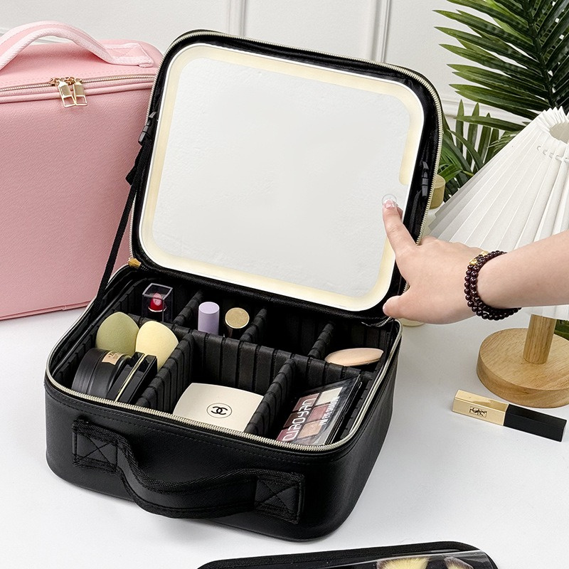 Trousse à cosmétiques LED avec lumières et miroir, grande capacité, sensation de qualité supérieure, trousse de maquillage de luxe