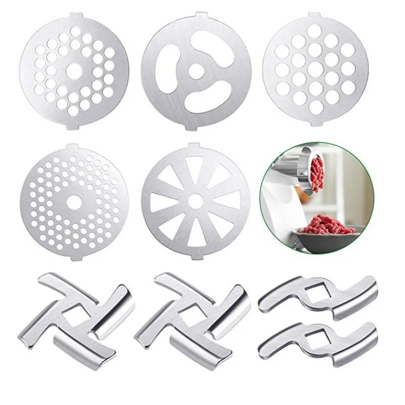 Pezzi di ricambio per tritacarne, pignone, tritacarne, coltello, griglia in acciaio inossidabile per accessori per tritacarne, utensile da cucina
