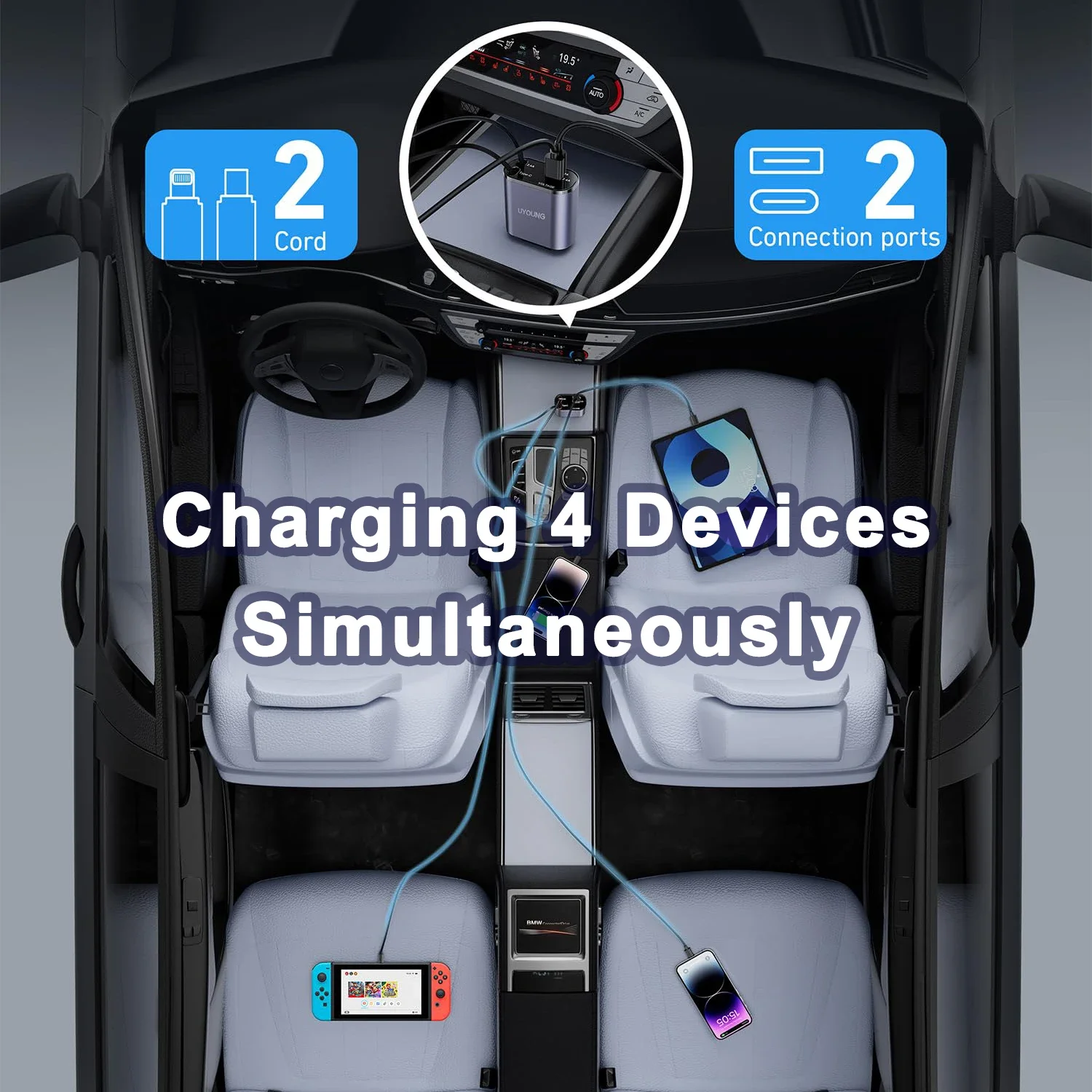 120/66 Вт 4 в 1, выдвижное автомобильное зарядное устройство, кабель USB PD типа C для мобильного телефона, шнур быстрой зарядки для iPhone, прикуриватель, адаптер QC