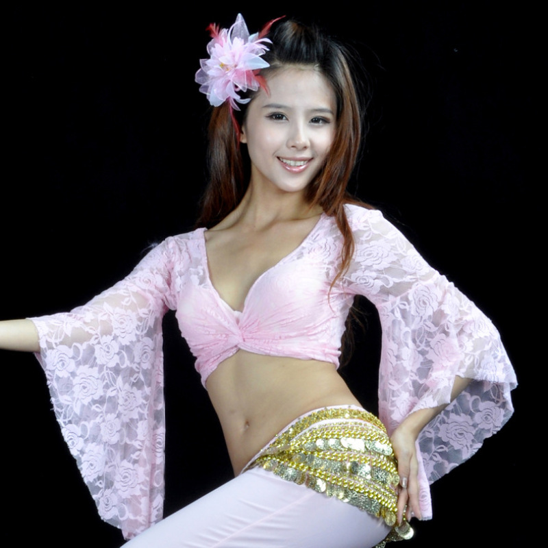 Bauchtanz Spitze Schmetterling Sleeve Bluse Dance Praxis Schal Spitze-up Spitze Erwachsenen frauen Trompete Hülse Square Dance bluse