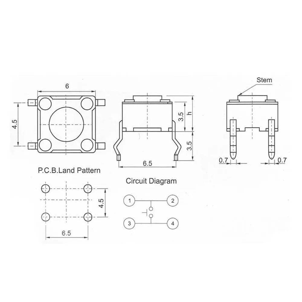 10 modelos 6*6 interruptor táctil Kit de interruptor de botón táctil altura: 4,3 5 ~ 13MM DIP 4P micro interruptor 6x6 interruptor de llave para Arduino