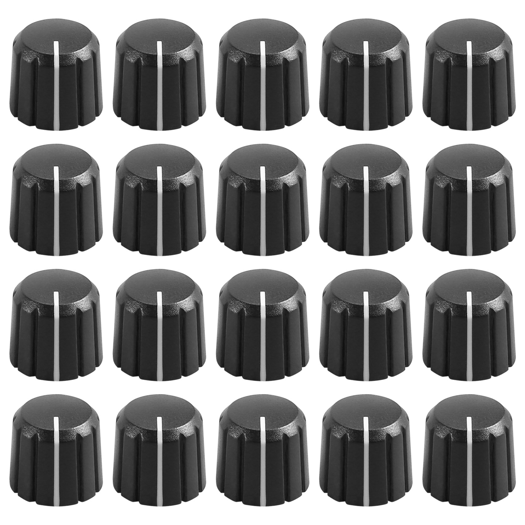 Y67A 20 buah kenop putar potensiometer plastik 15x13,5mm untuk kenop Volume gitar batang tipe D Diameter 6mm.