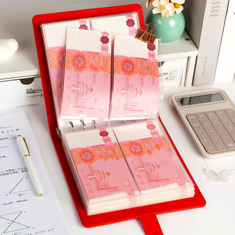 50 folhas de poupança de dinheiro pasta de couro do plutônio folhas soltas brilho colorido orçamento pasta carteira armazenamento portátil conta livro 50 folhas