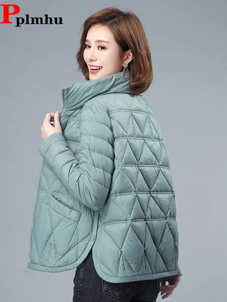 Winter kurze Mäntel Daunen Frauen Jacke plus Größe leichtes Design Knopf unregelmäßige Casacos Para Baixo lässig Stehkragen Parkas