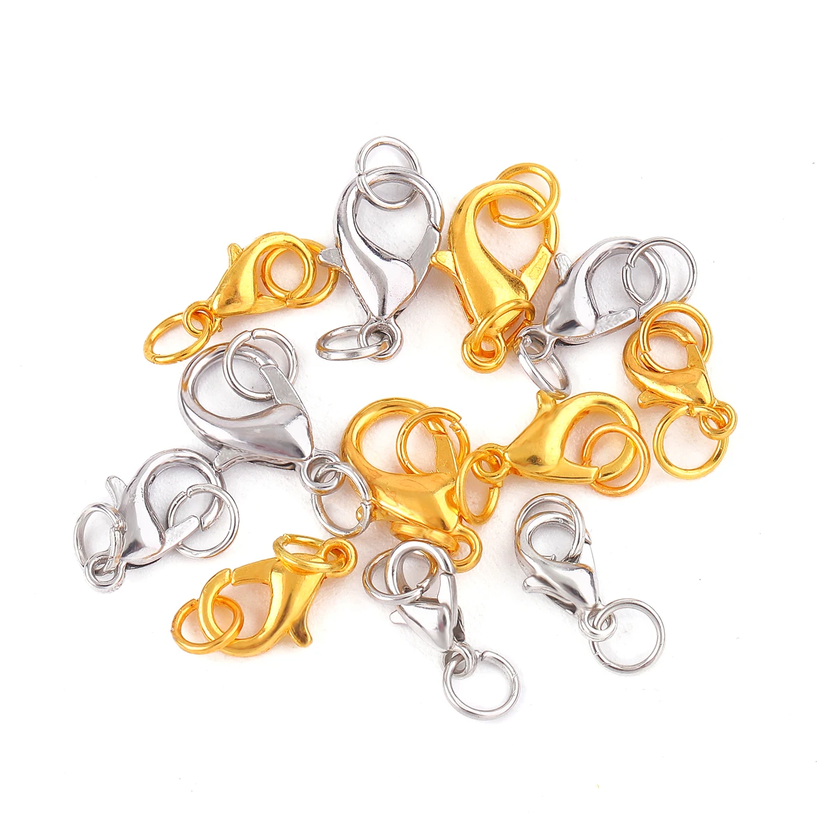 10 ชุดสแตนเลสสตีลกุ้งก้ามกราม Clasp แหวนกระโดดตัวเชื่อมต่อสําหรับสร้อยข้อมือสร้อยคอโซ่เครื่องประดับ DIY ทํา 10/12/14 มม.