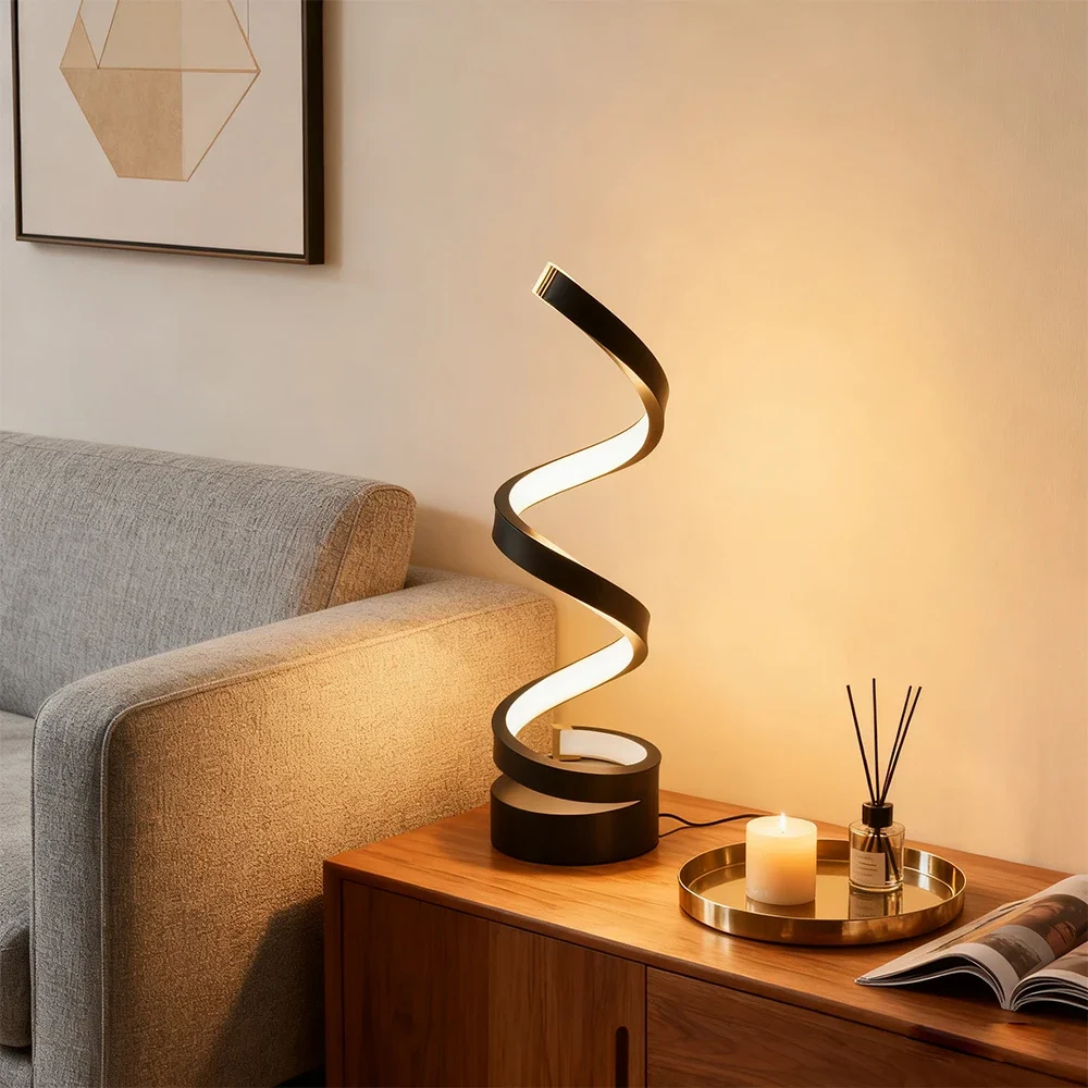 Mesa en espiral moderna, luz LED nocturna, lámpara de mesa regulable, lámpara de noche para sala de estar, decoración RGBW para estudio, oficina y dormitorio