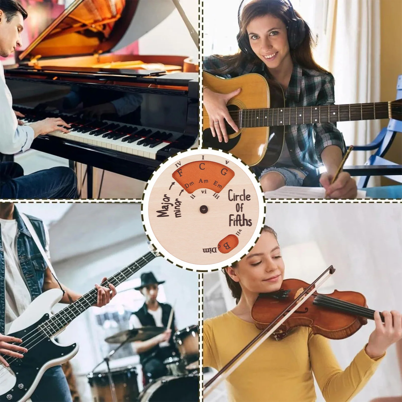 5番目のホイールの木製サークル、メロディーコード、音楽理論、学習ツール、5度サークル、音楽アクセサリー