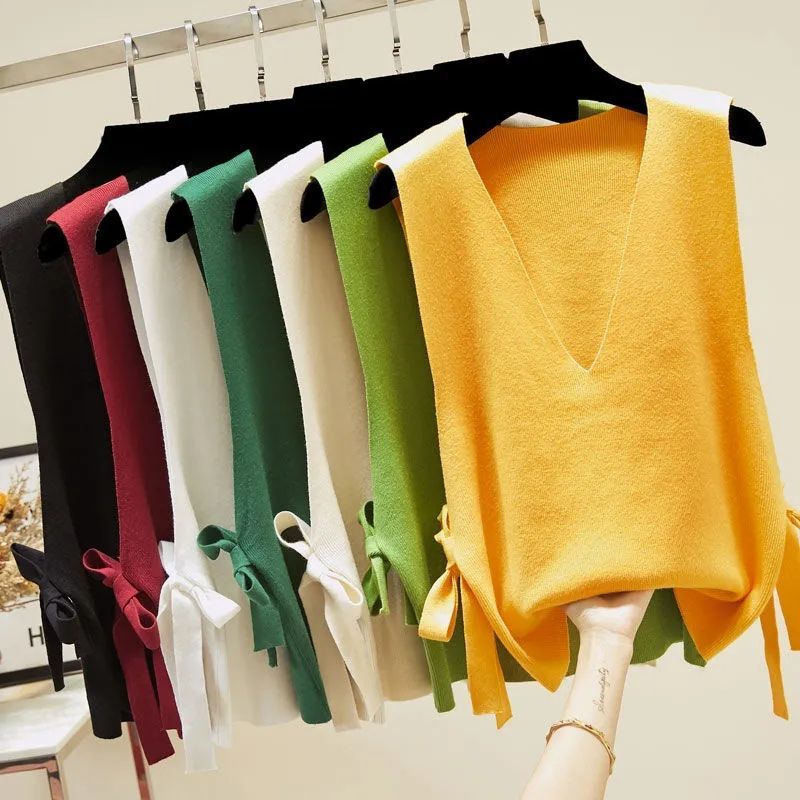 Primavera y otoño nuevo chaleco de punto para mujer Edición coreana suéter camiseta sin mangas con Top suelto y elegante para mujer