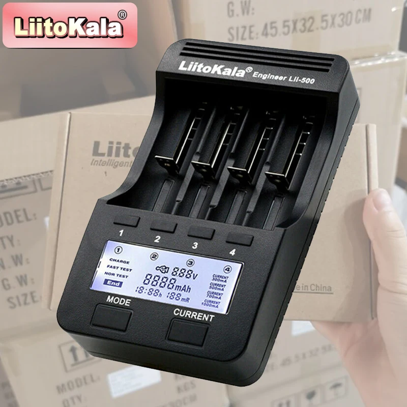 Analizador de cargador inteligente LiitoKala de 4 ranuras |   Lii-500/M4/M4S |   Probador de capacidad de batería con pantalla LCD |   Salida USB 5V |   CE/FCC
