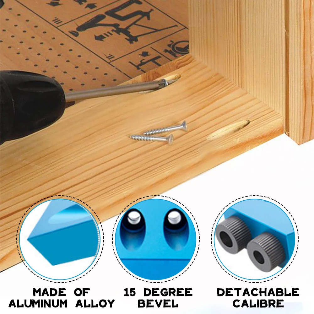 Woodworking Oblique Hole Drill Locator Pocket Hole Jig For Drilling 15 Degree Angle Drill Guide Sets DIY Puncher Carpentry Tools