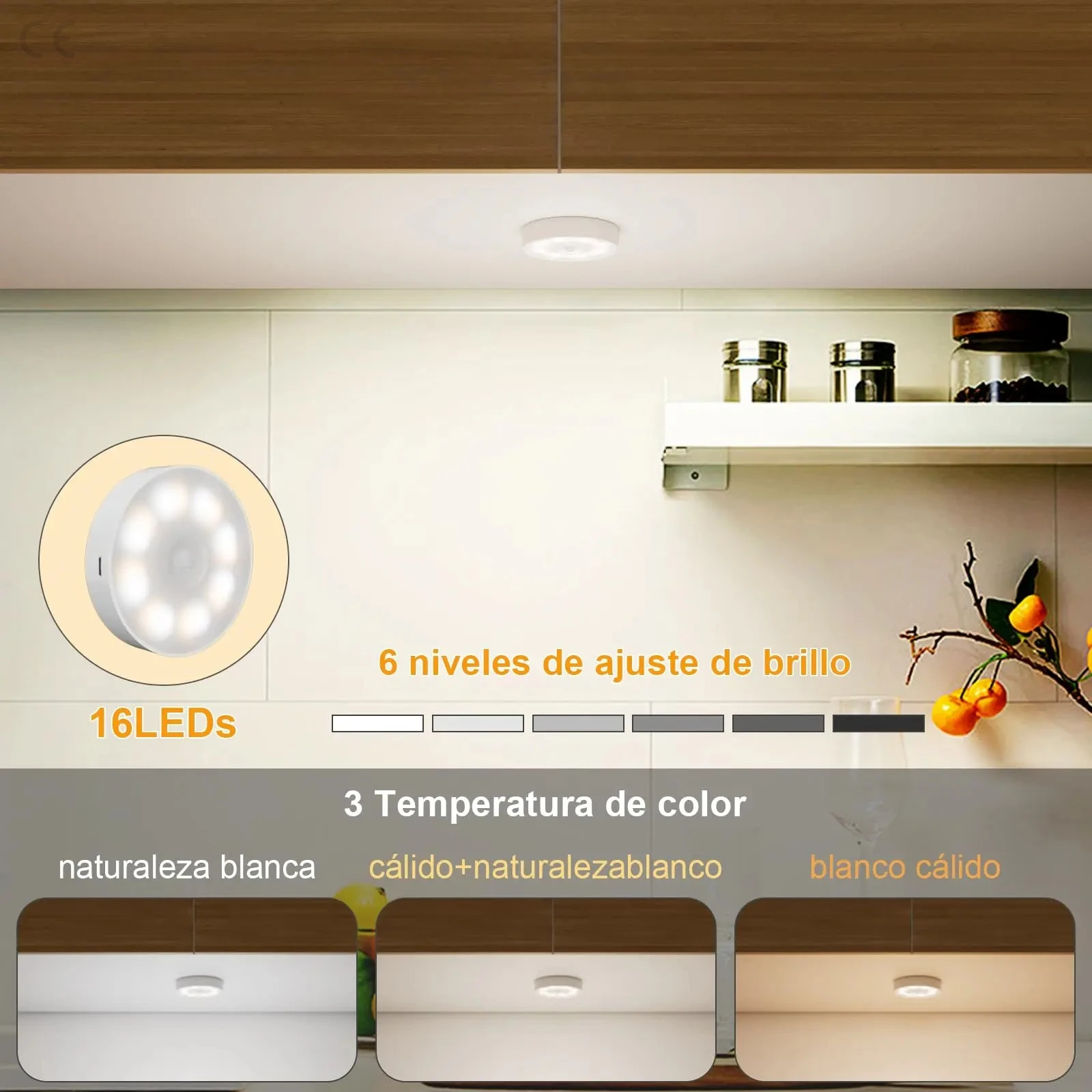 Luz noturna led recarregável usb, lâmpada magnética sem fio com sensor de movimento, branco quente sem cintilação para armário de cama