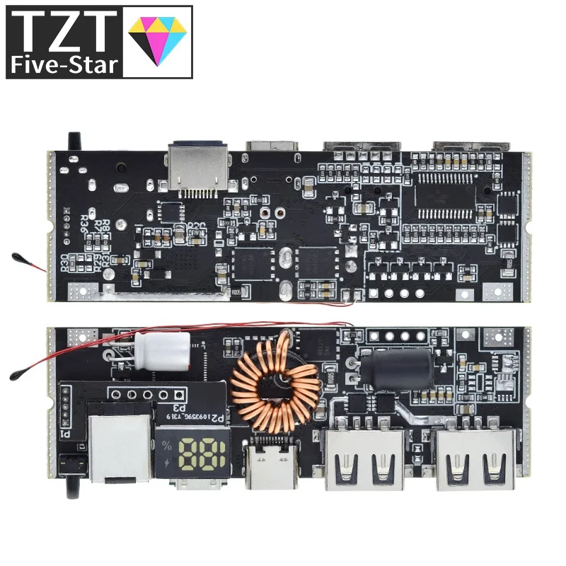 QC4.0 QC3.0 LED Dual USB PD Быстрая зарядка 5A 100 Вт Micro/Type-C USB Мобильный внешний аккумулятор 18650 Модуль зарядки Защита от температуры