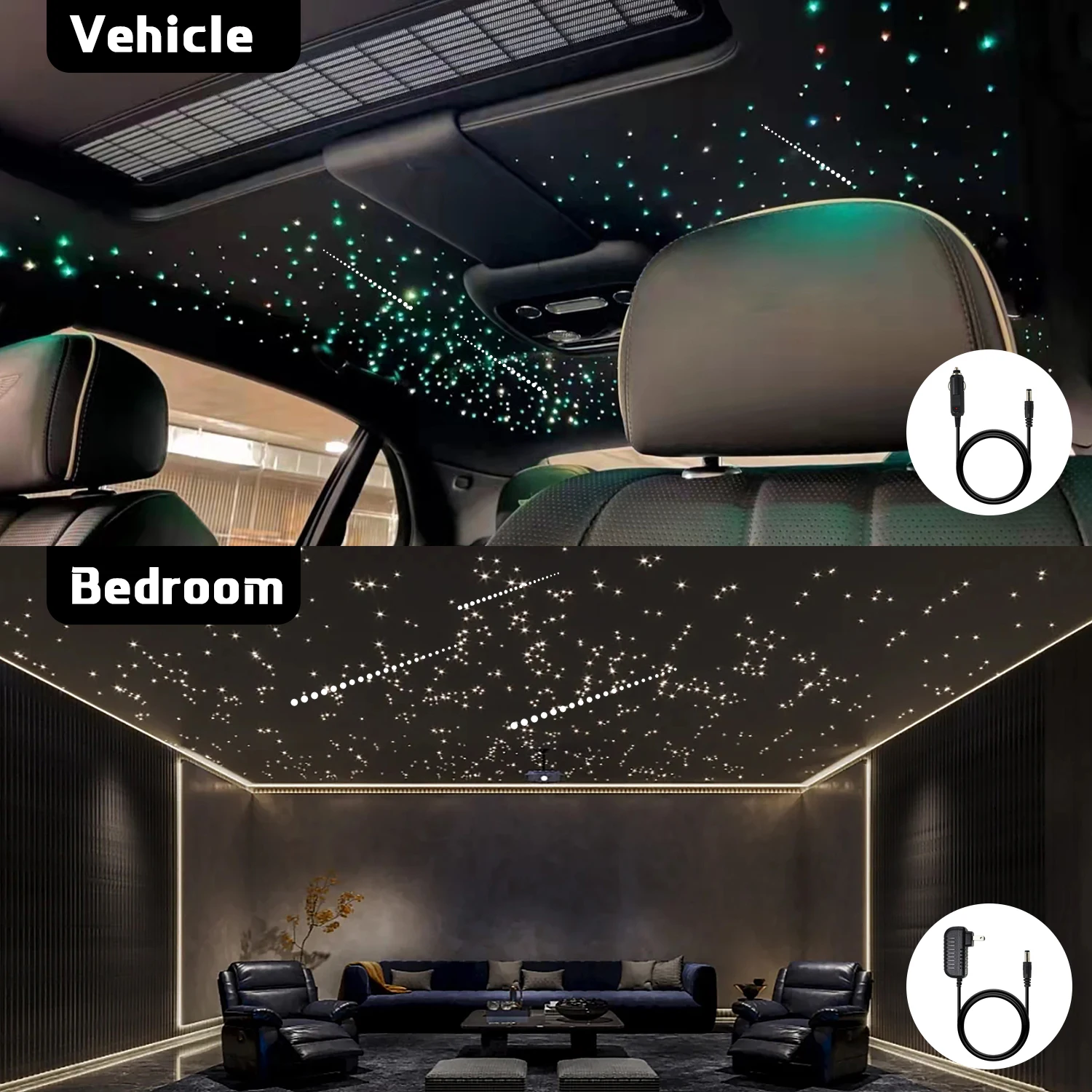 32W Dual port ไฟเบอร์ออปติกชุดเพดานดาว RGB Meteor effect APP หลังคารถดาวไฟเบอร์ออปติกสําหรับ Starry Sky รถเพดาน