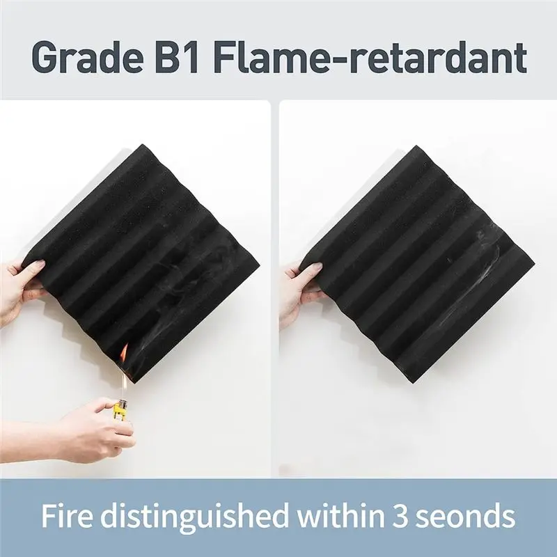 A31Z-12 Piece Acoustic Foam Panels Black Wedges Soundproof Foam Panels High Density Foam Fire Resistant Foam