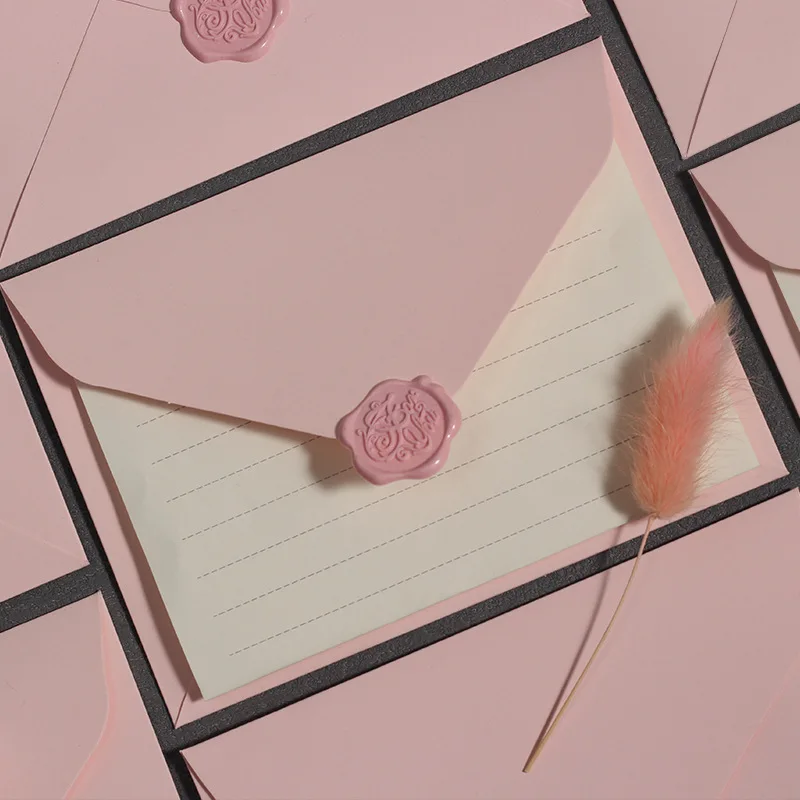 5 ピース/セットソリッドピンク紙封筒レターパッドカバーかわいい招待状カードはがきカバー韓国文具事務用品