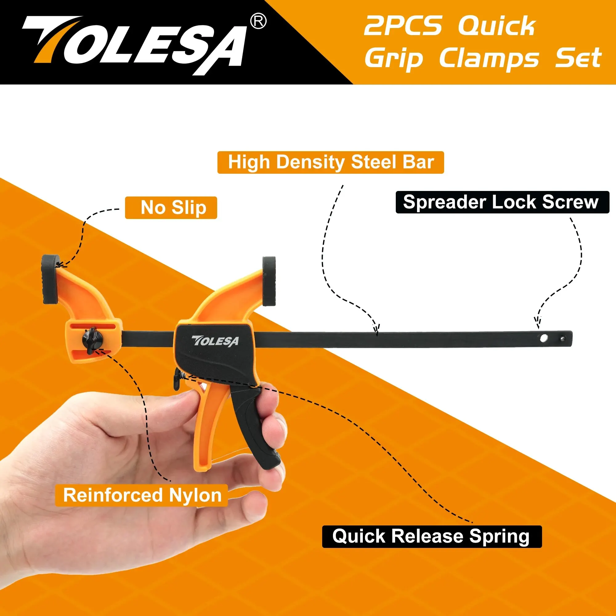 TOLESA 4"/6" Bar Clamps for Woodworking, 2PCS One-Handed Clamp / Spreader, Wood Clamp Set, Light-Duty Quick-Change F Clamp