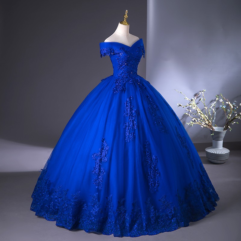 Robe de Mariée en Dentelle Bleu Royal, Vintage, Grande Taille, avec Appliques et Perles, pour Patients