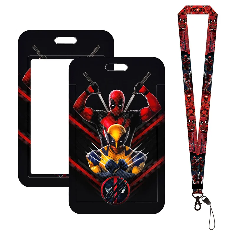 Deadpool & Wolverine Porta carte Cordino Portachiavi Boy Bus Card Case Tracolla da uomo Protezioni per carte Badge ID Porta credenziali
