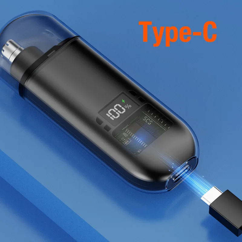 เครื่องตัดขนจมูกแบบพกพาพร้อมจอ LED ขนาดเล็ก ชาร์จด้วย Type-C อเนกประสงค์ ขนาดกะทัดรัด สำหรับการดูแลตัวเอง