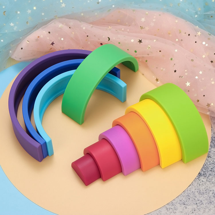 Blocs de construction en Silicone pour bébé, sans BPA, arc-en-ciel, souple, 3D, éducatif, jouets empilables, anneau de dentition, cadeau, 10 pièces/ensemble
