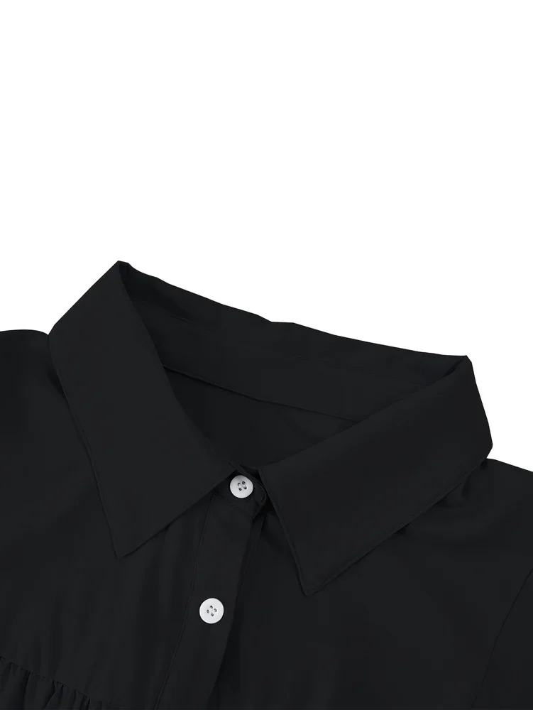 Plus Size Damesoverhemd met open knop en lantaarnmouwen Casual effen kleur Peplum-kraagoverhemd Dameskleding