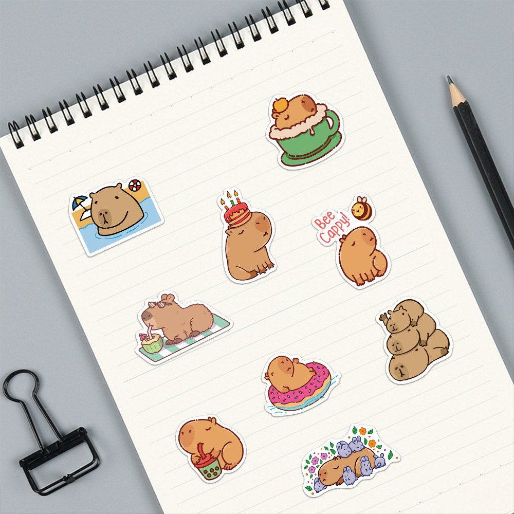 CapyRose-動物の漫画の落書きステッカー,DIY,ギター,ラップトップ,ノートブック,スーツケース,カップ,防水,子供のおもちゃ,かわいい,50個
