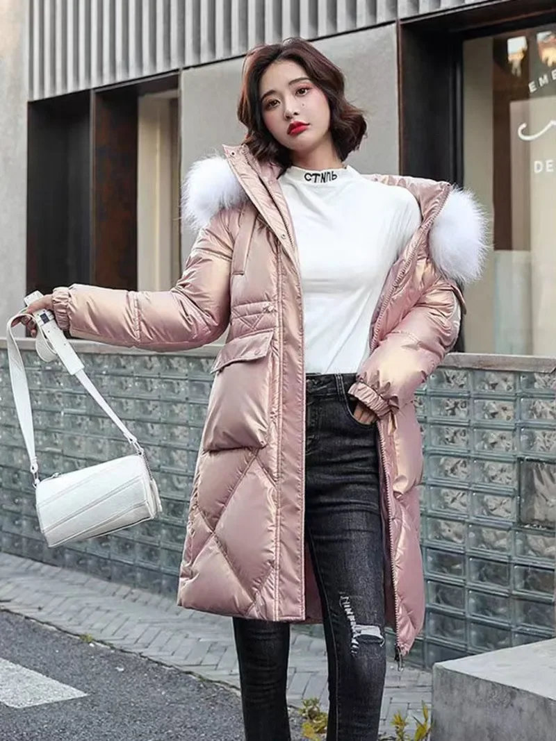 2023 outono inverno com capuz gola de pele longo parkas mujer grosso quente para baixo algodão acolchoado jaqueta feminina casual hoodies casaco feminino