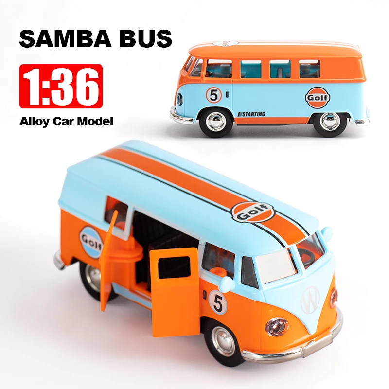 1:36 Bus Transporter Van Gulf Blue Alloy Diecast Model dla Volkswagen T1 Samba Toy