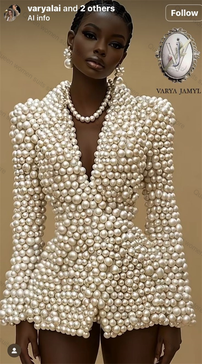 Full Pearls Women Suit 1 Piece Blazer Outfit Business Formal Office Lady Jacket Wedding Prom Coat Customized(No Back Pearls)