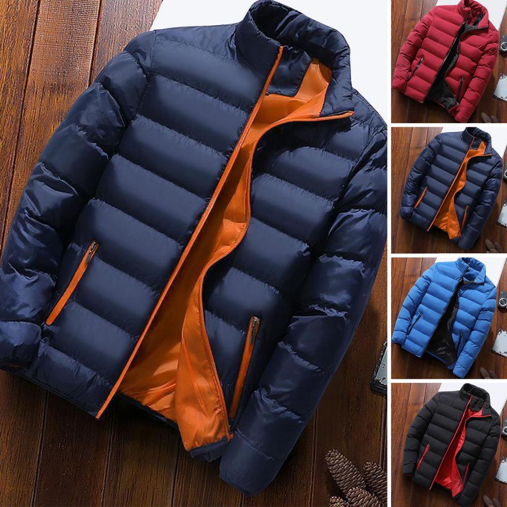 Casacos de inverno masculinos à prova de vento acolchoado casaco de inverno para homens com gola fecho de zíper grosso quente resistente jaqueta masculina