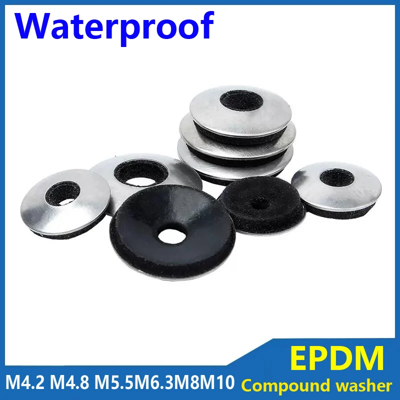 10 Uds 304 arandelas de sellado de acero inoxidable EPDM juntas compuestas impermeables a prueba de polvo M4.2 M4.8 M5.5 M6.3 M8 M10 junta antideslizante