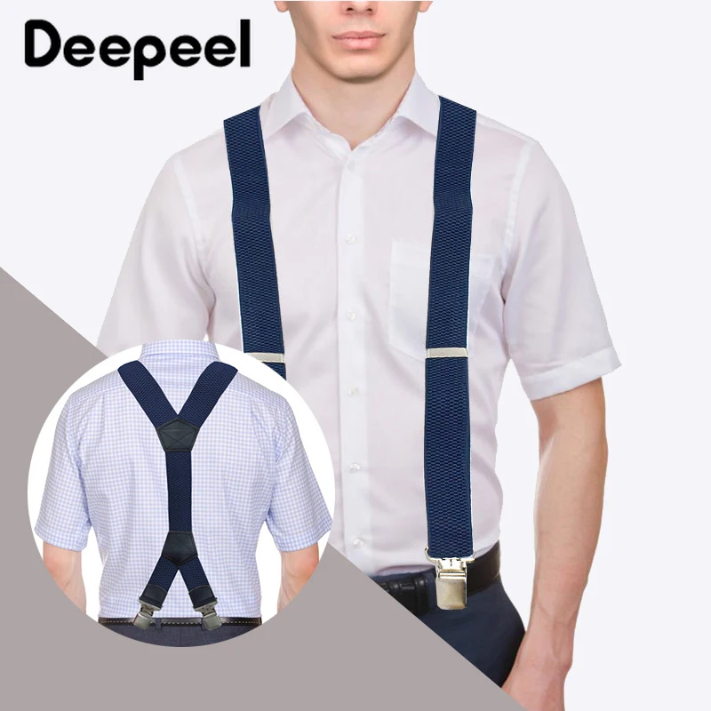 Deepeel- Tirantes para hombres adultos, correa elástica ancha, 4 clips, decoración, colgador de pantalones, suspensorio de trabajo, suspensorio masculino, 4x125cm, 1 ud.