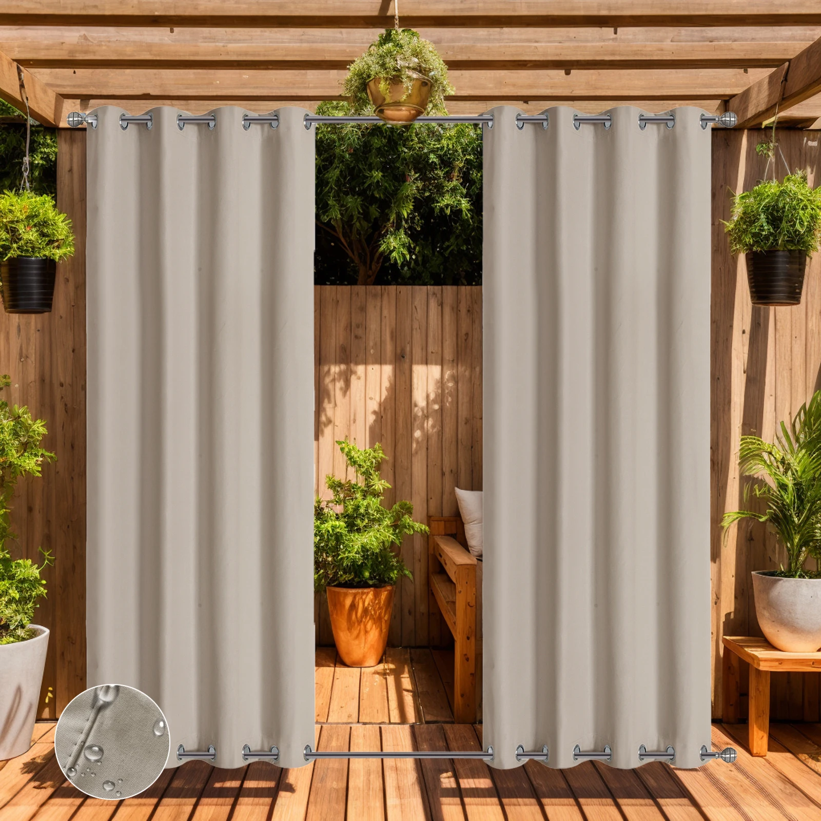 Cortinas 100% impermeables para exteriores con doble ojal para Patio, cenador, pérgola, cortinas de privacidad a prueba de viento con aislamiento térmico