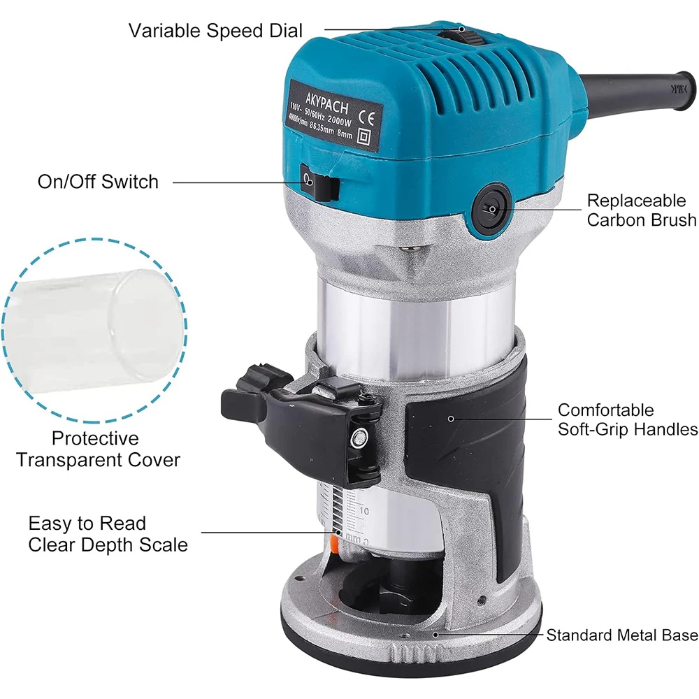 2000W Router Hout 220V Elektrische Trimmer Houtbewerking Freesmachine Hand Trimmers Hout Rand Router 40000Rpm Thuis Diy Tools