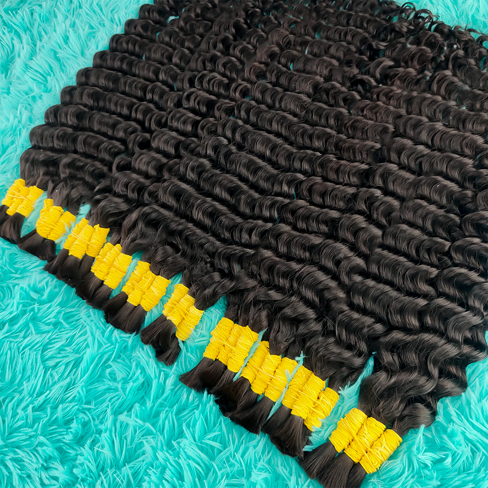 100% 人毛バルクエクステンションバージン人毛ディープウェーブヘアカーリー 10a バルク織り編組用未処理横糸なし 30 インチ