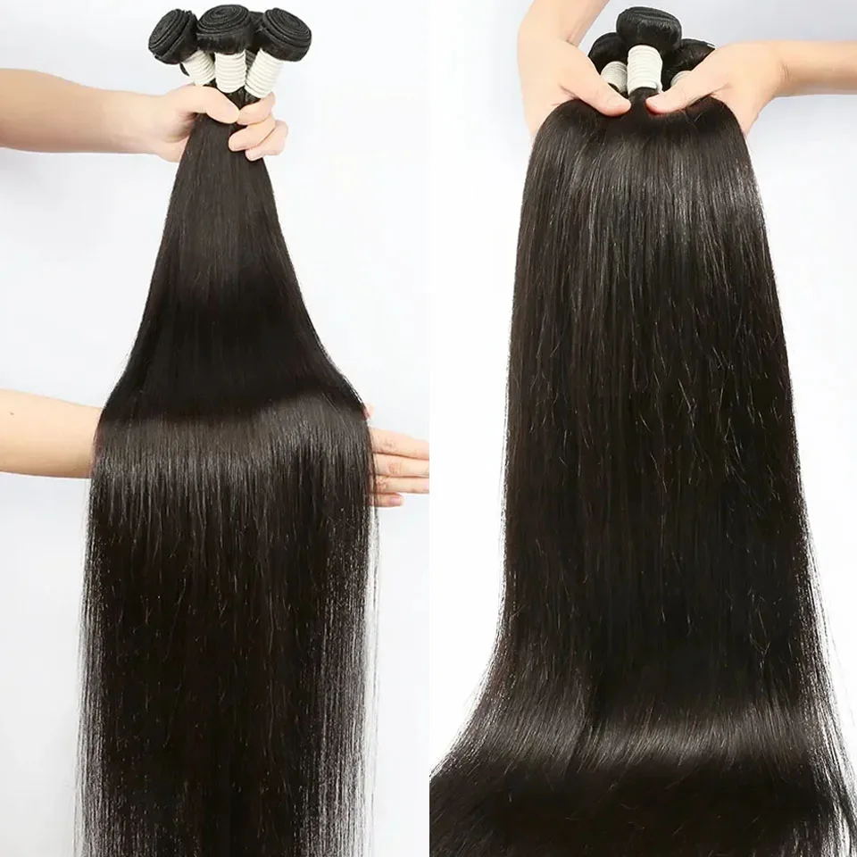 Pacotes de cabelo humano reto de osso com 13x4 hd renda frontal com extensões brasileiras tecidas 3 pacotes com fecho para mulheres