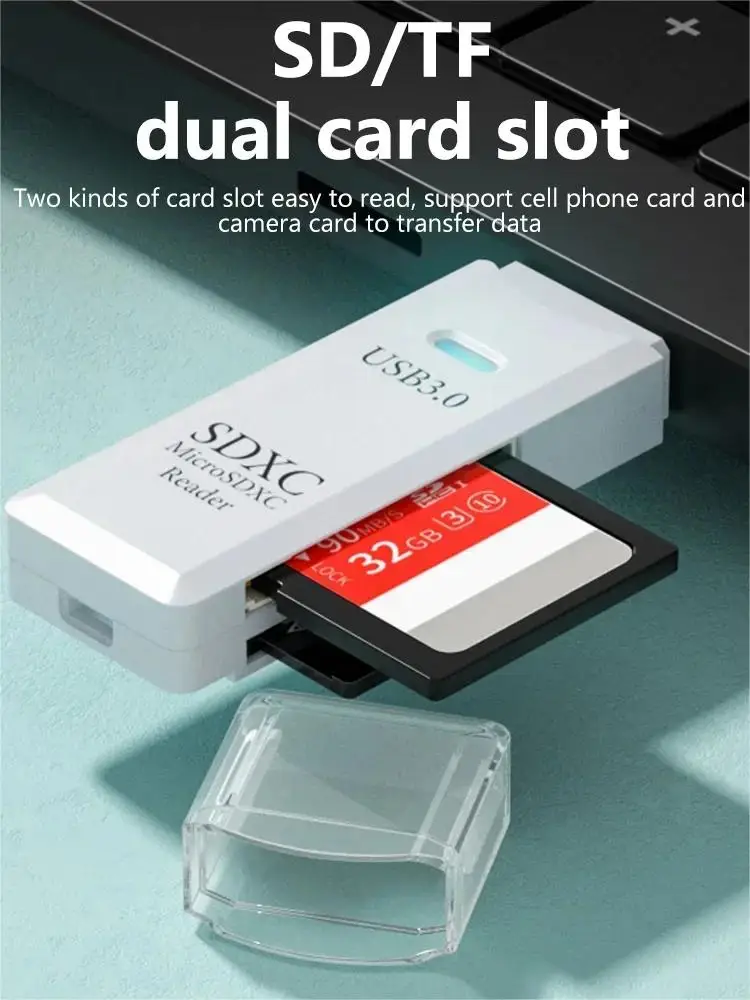 Lector de tarjetas USB 3,0/2,0 de alta velocidad 2 en 1 multifuncional compatible con computadora TF + SD, cámara para tableta, computadora portátil, montado en el coche