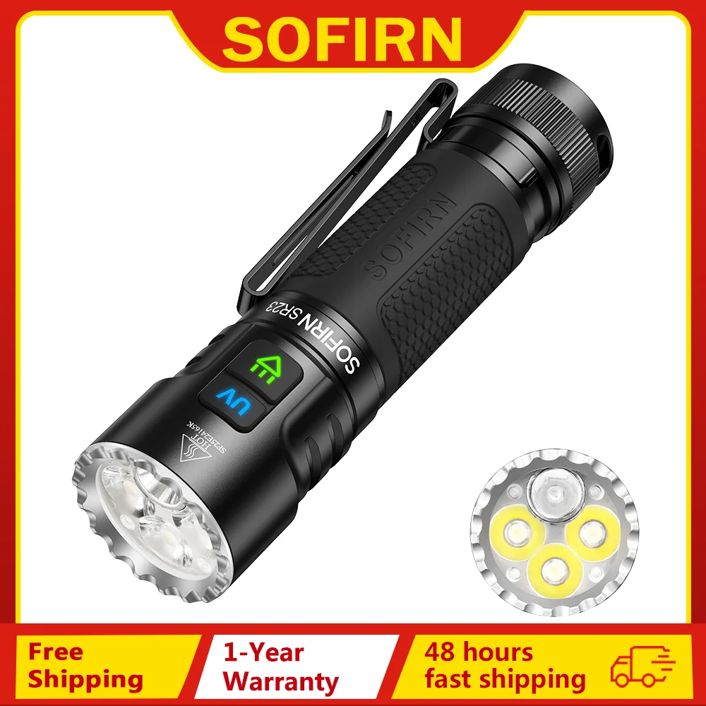 NEW SOFIRN SR23 3300LM Flashlight 6500K UV 365nm EDC Light 21700 USB C Rechargeable Dual Switch Torch with Magnetic Tailcap