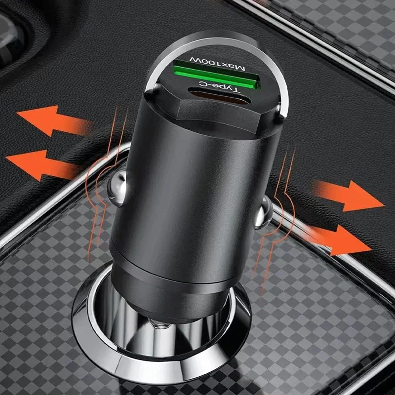 USB 차량용 충전기 100W PD 유형 C iPhone 15 용 고속 충전 차량용 전화 어댑터 Samsung S24 Xiaomi 빠른 충전 3.0 차량용 충전기