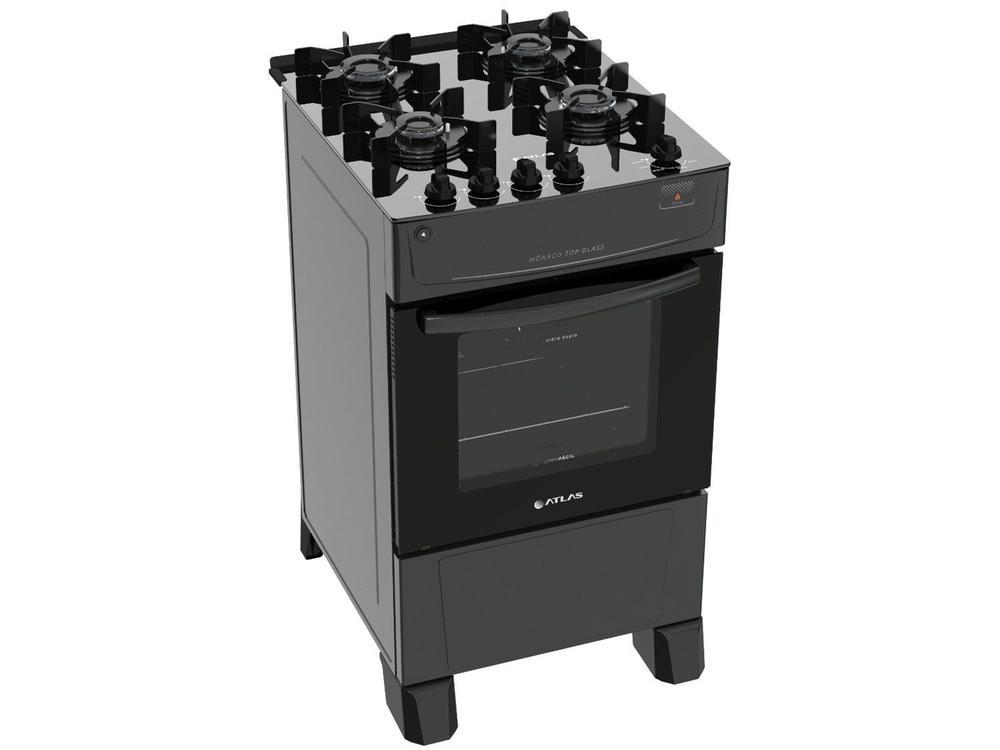 Fogão 4 Bocas Atlas Preto Mesa de Vidro Mônaco Top Glass - Bivolt