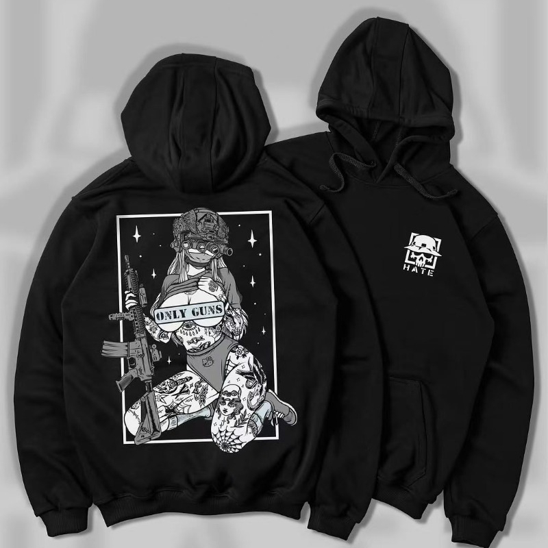 Хлопковая спортивная толстовка с капюшоном для мужчин и женщин Ins Net Red Design Pattern Printing Черный пуловер с капюшоном Весна и лето Новые свободные топы для пар