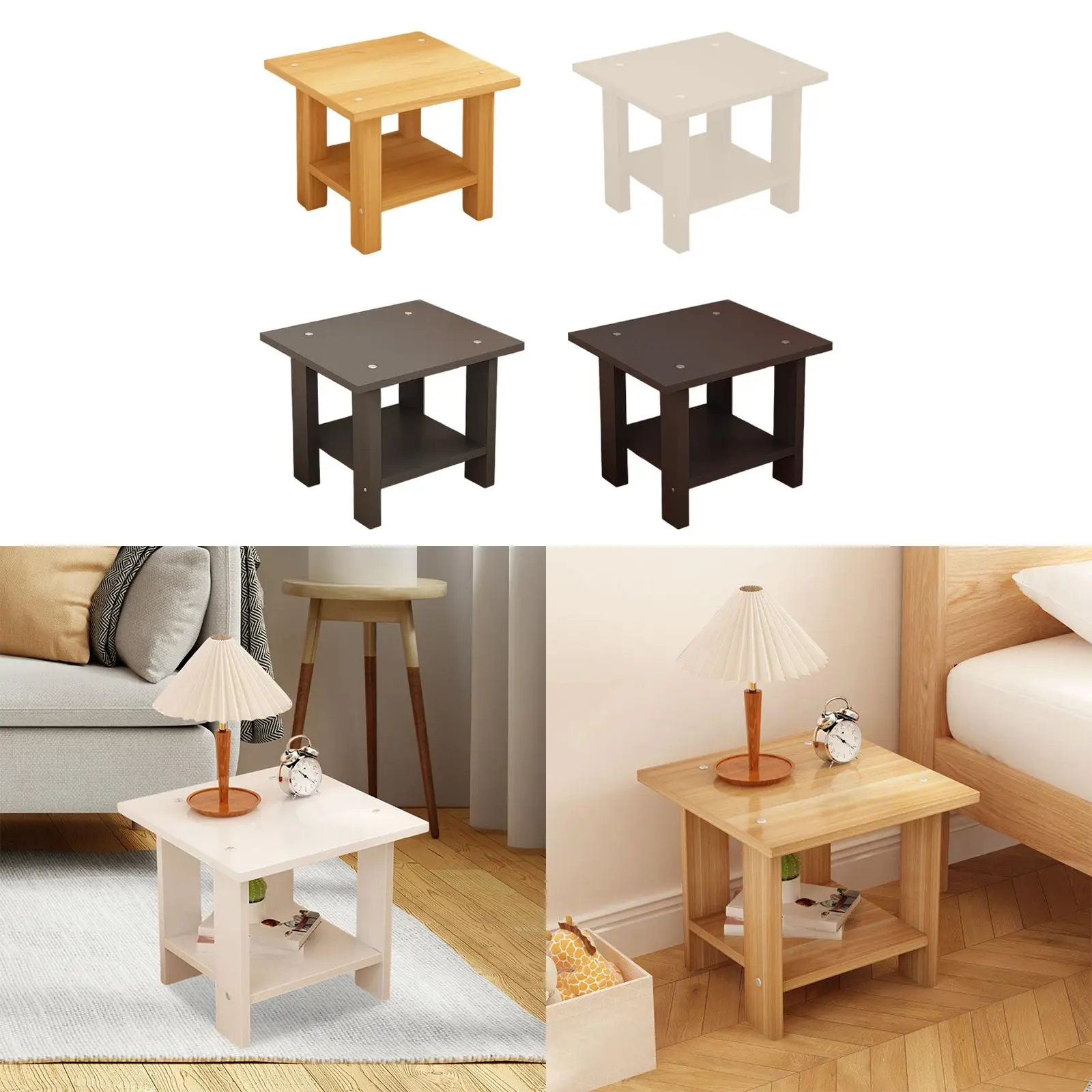Mesa lateral de madeira com camadas duplas, multifuncional, resistente, moderna, leve para lâmpadas, telefones, laptop, mesa final 30x30x31cm
