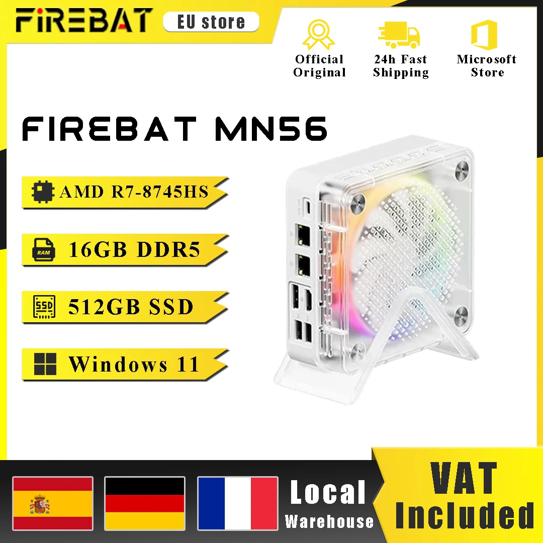 FIREBAT MN56 MINI PC AMD R7-8745HS Mini PC Windows11 DDR5 16GB+ 512GB SSD 8 rdzeni Komputer stacjonarny BT 5.2 WIFI6 HDMI TYPE-C USB