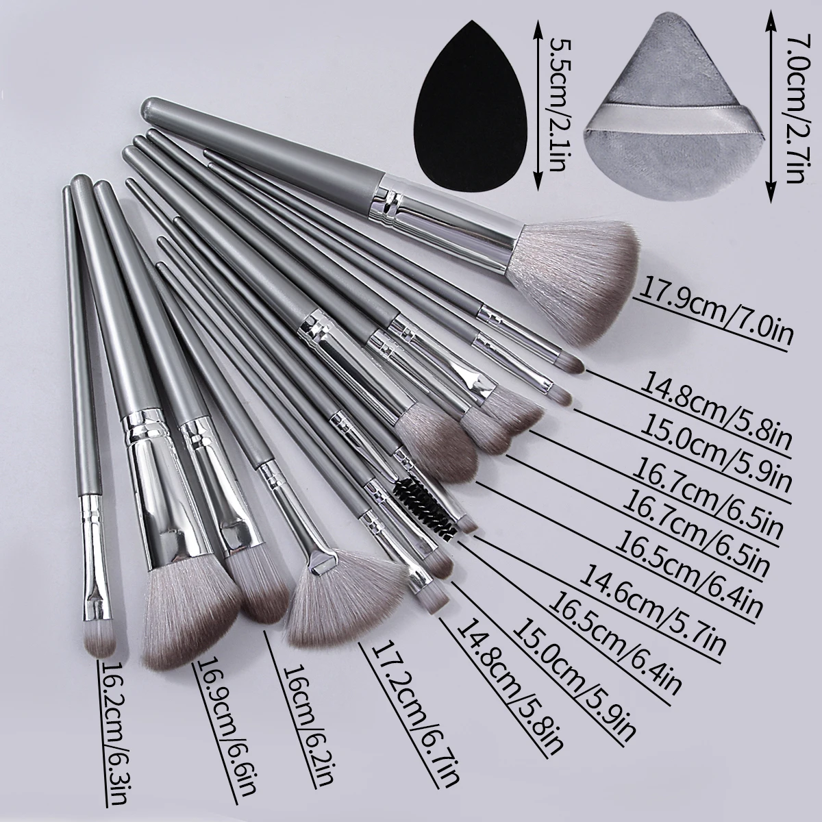 Juego de brochas de maquillaje de 14 Uds., herramienta de maquillaje suave portátil y 2 uds., huevo de maquillaje de doble uso húmedo y 2 uds., esponja triangular para maquillaje en polvo