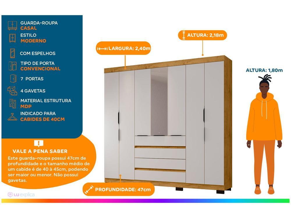 Guarda-roupa Casal com Espelho 7 Portas 4 Gavetas Araplac Lisboa EB24074